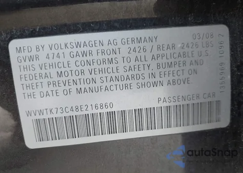 2008 Volkswagen Passat Lux z USA, uszkodzony, nr VIN WVWTK73C48E216860